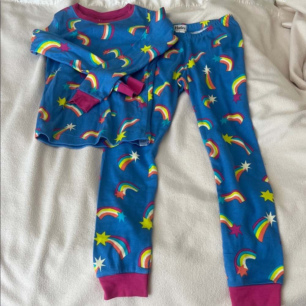 NWOT Hatley Blue Rainbow Kids Pajama Set - Sz 8